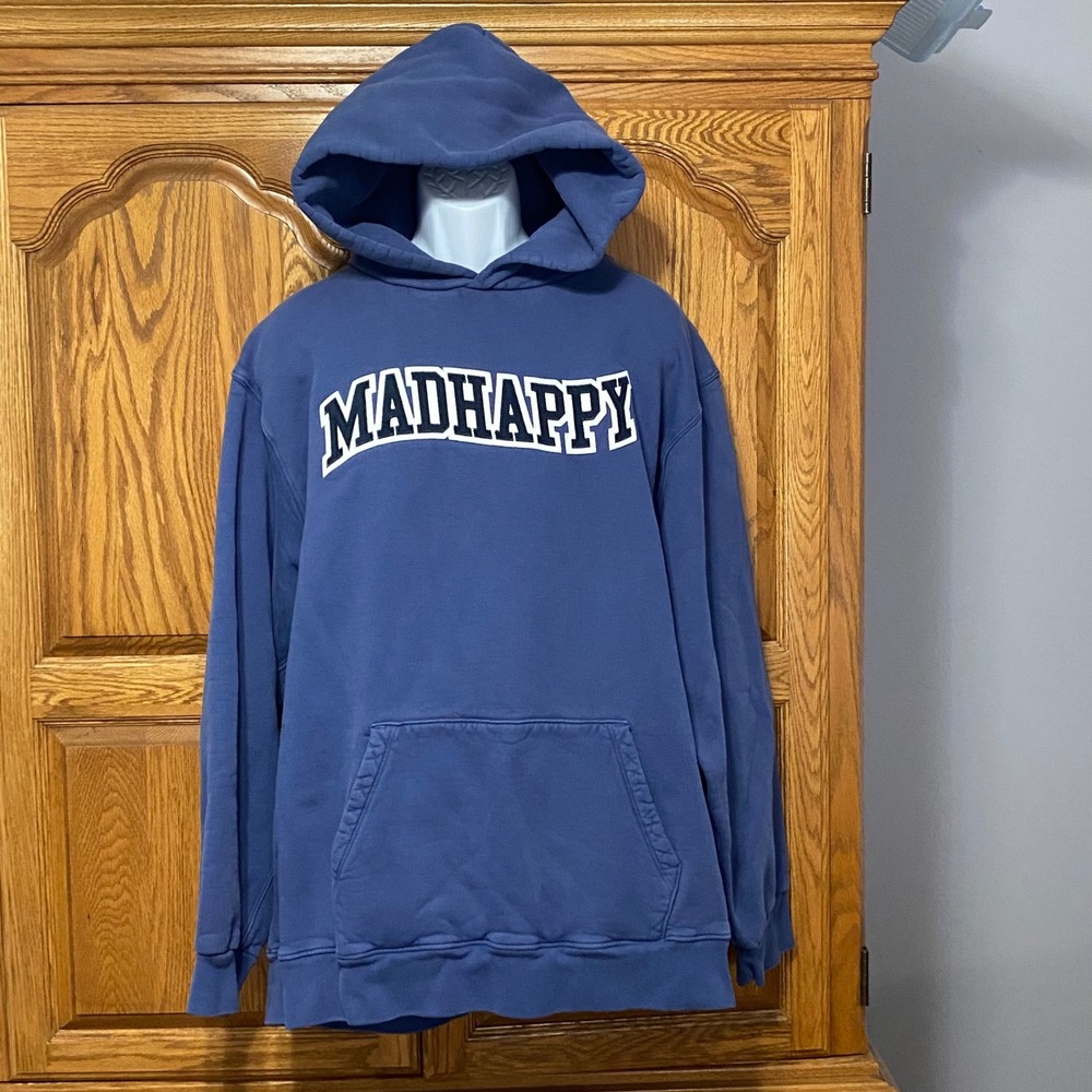 Madhappy Campus Fleece Hoodie Mens XXL Blue Arched Logo Pullover Heavyweight